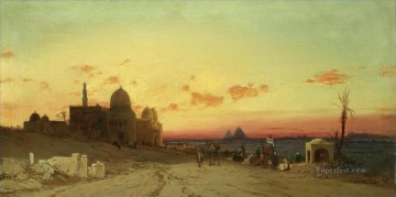 カイロの向こうにあるカリフの墓とギザのピラミッドの眺め ヘルマン・デビッド・サロモン・コッローディのオリエンタリズム的な風景 Oil Paintings